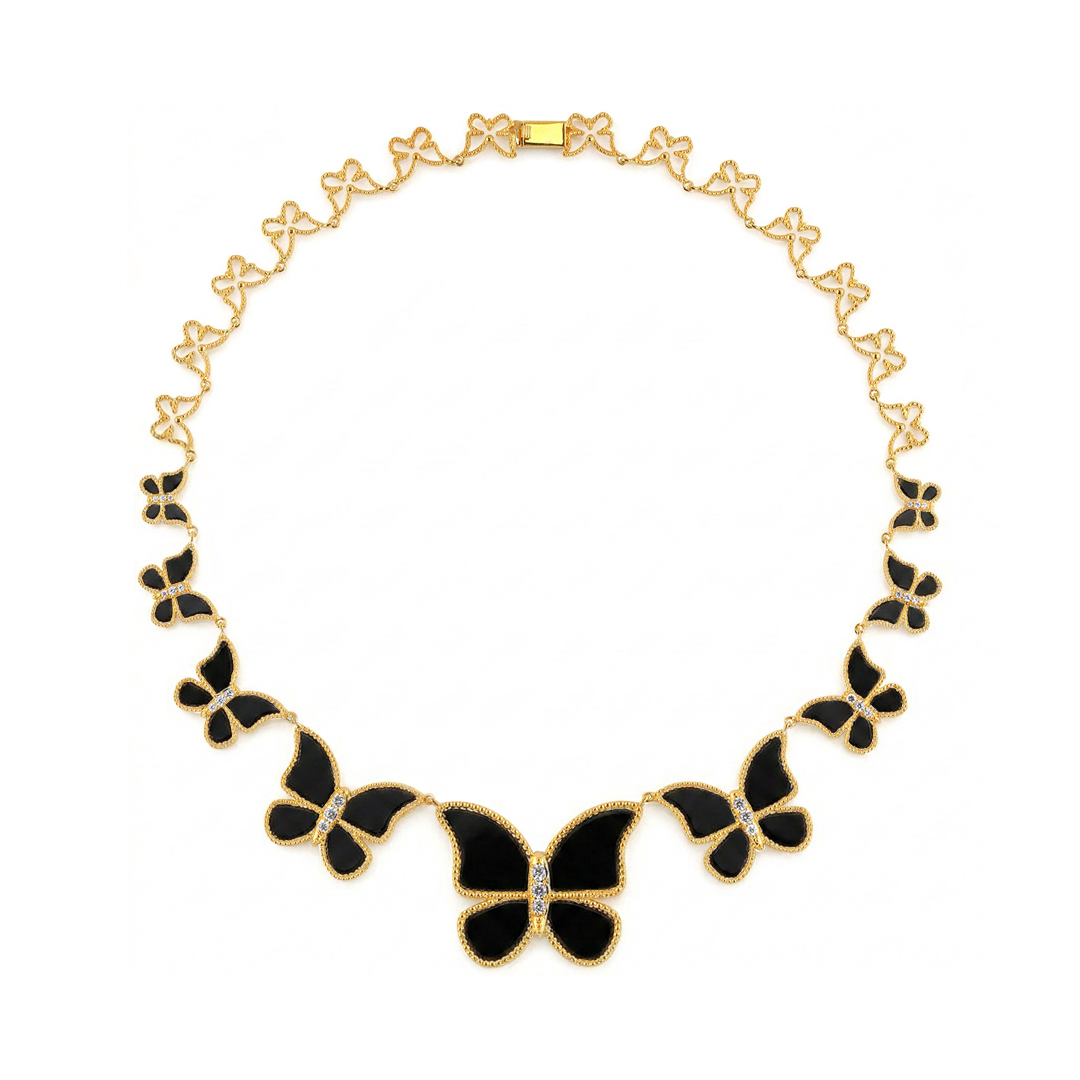 Black Onyx half set circle Butterfly Necklace