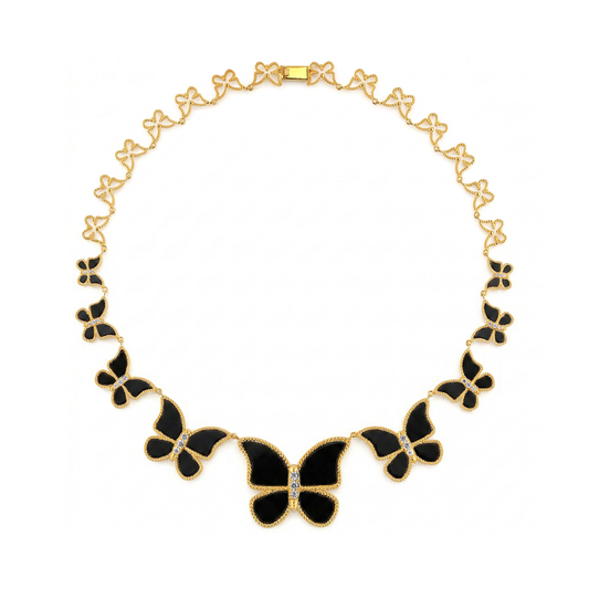 Black Onyx half set circle Butterfly Necklace