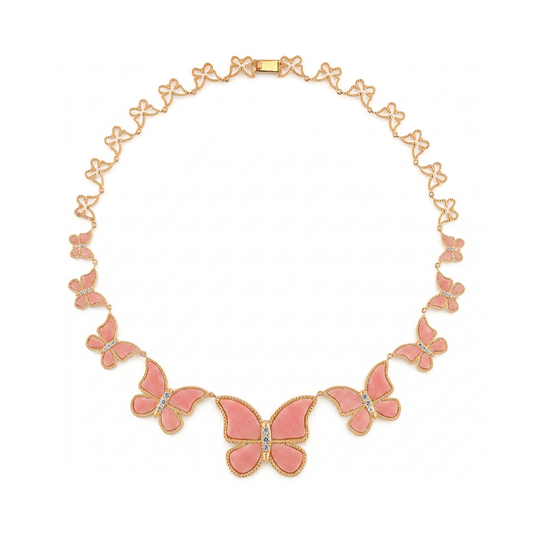 Pink Coral half set circle Butterfly Necklace