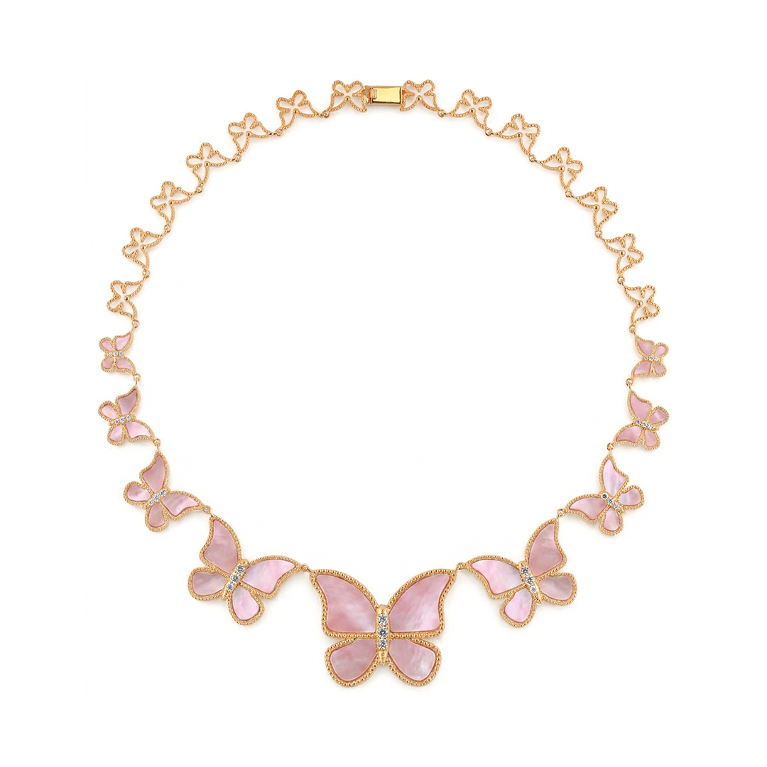Pink MOP  half set circle Butterfly Necklace