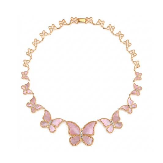 Pink MOP  half set circle Butterfly Necklace