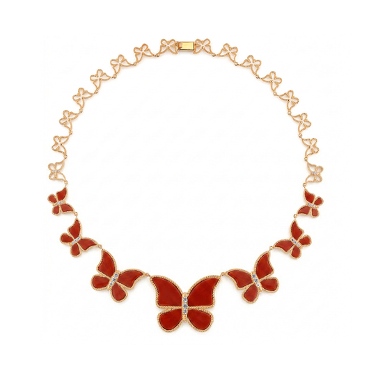 Red Coral half set circle Butterfly Necklace