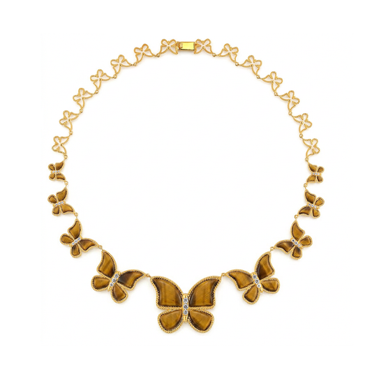 Tiger Eye half set circle Butterfly Necklace