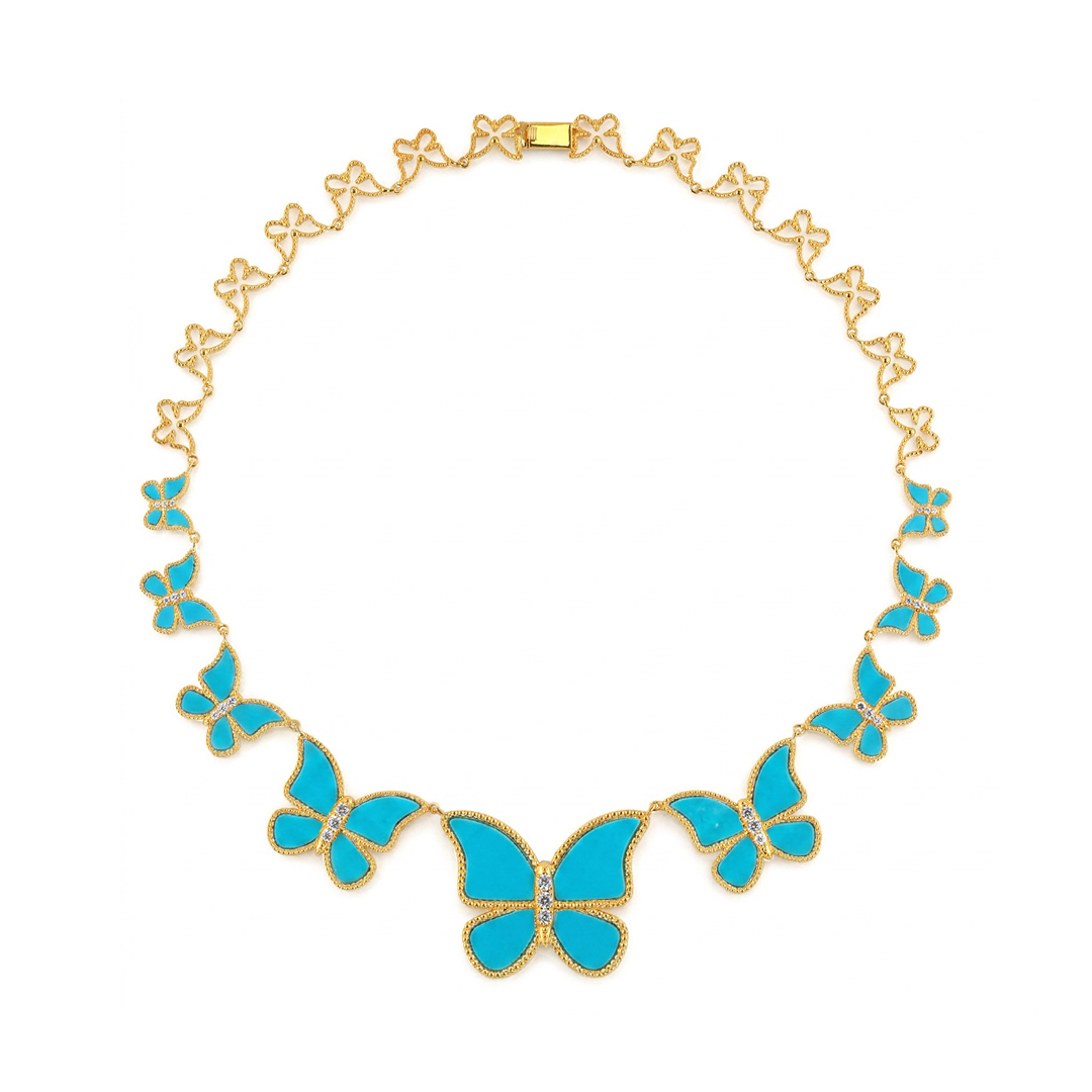 Turqouise half set circle Butterfly Necklace