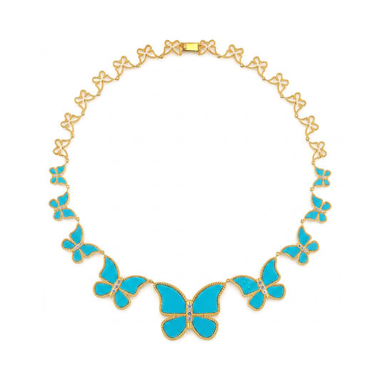 Turqouise half set circle Butterfly Necklace