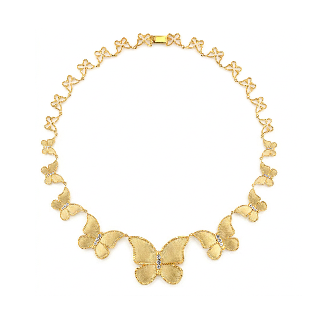 Brushed Gold half set circle Butterfly Necklace