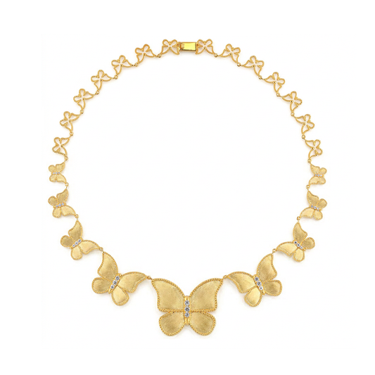 Brushed Gold half set circle Butterfly Necklace