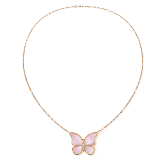 MOP Pink Extra Large Butterfly Necklace
