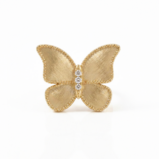 Butterfly Ring Brushed Gold Extra Large