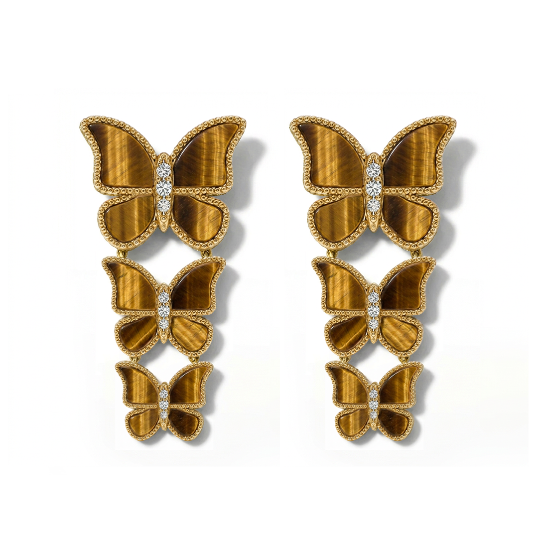 Butterfly Long Earring Tiger Eye