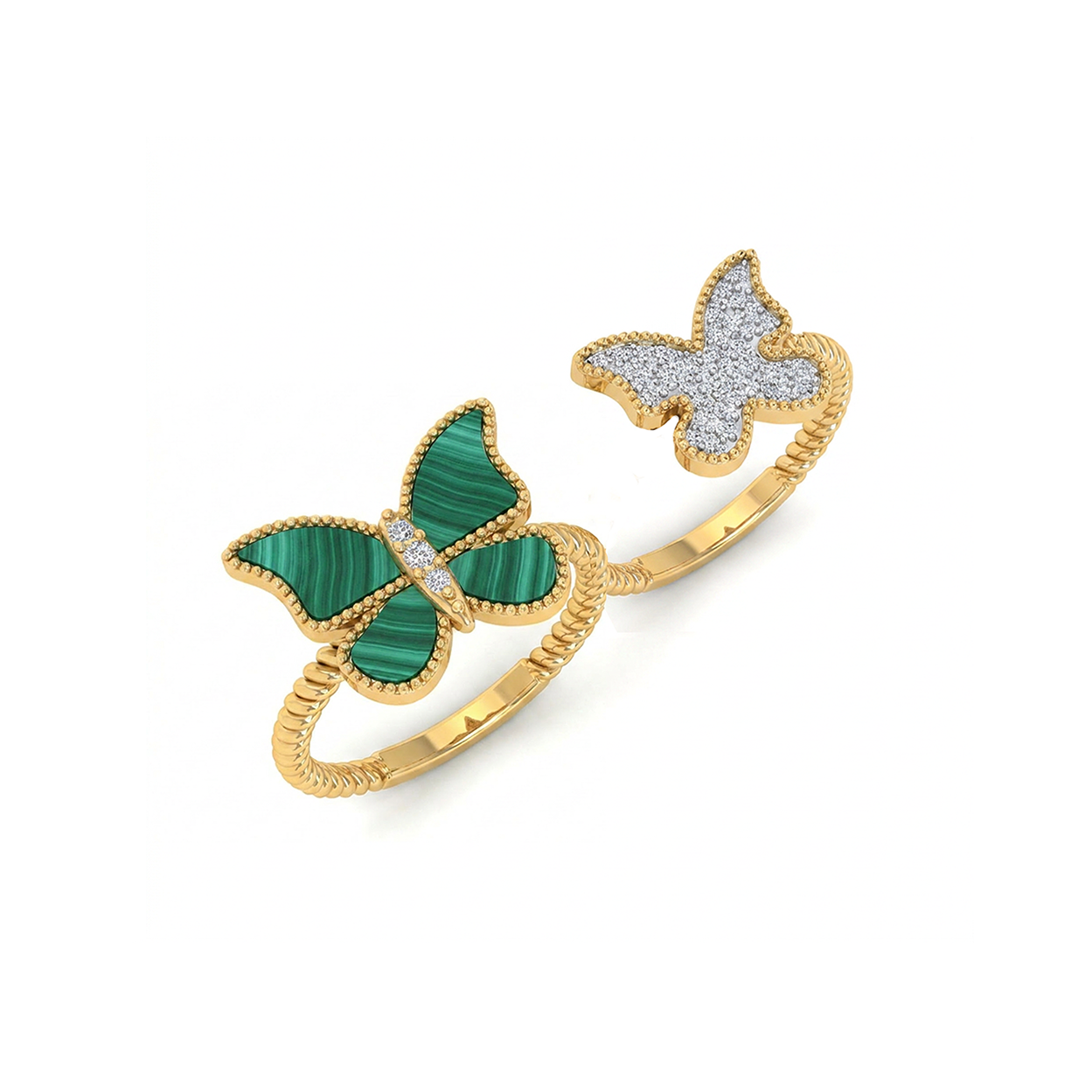 Butterfly Double Finger Ring Malachite