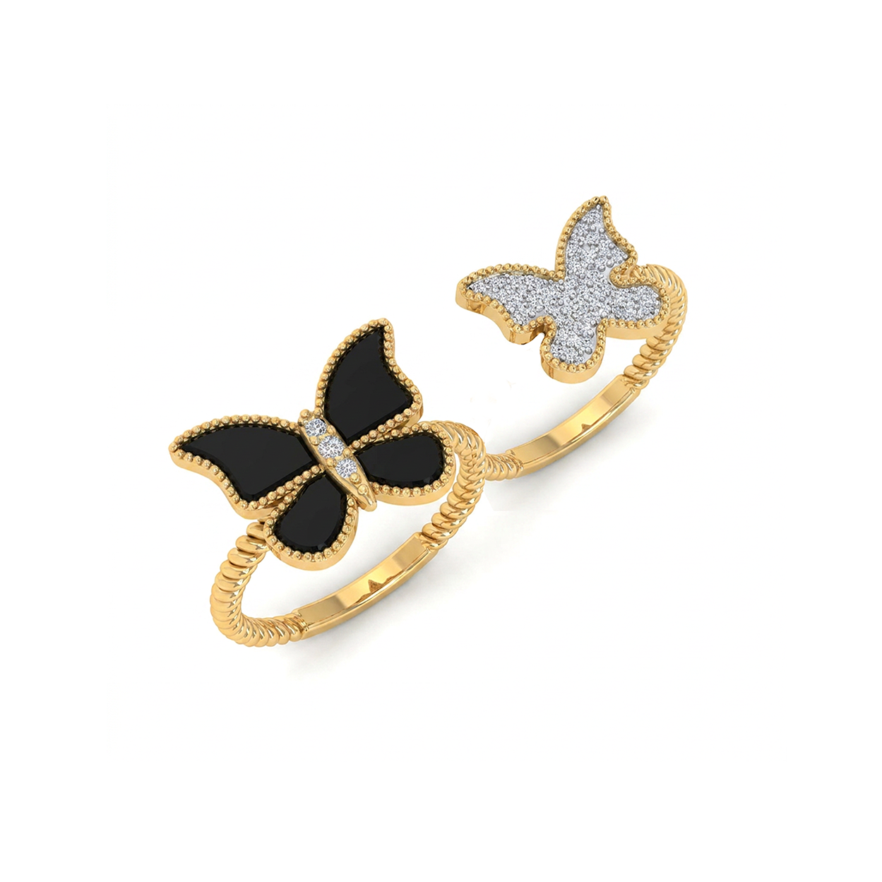Butterfly Double Finger Ring Black Onyx