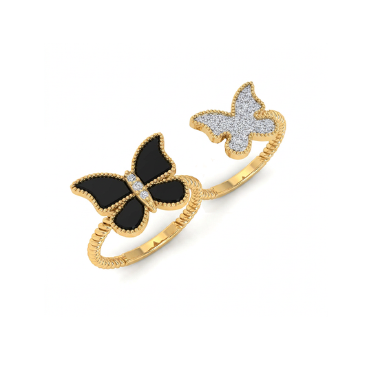 Butterfly Double Finger Ring Black Onyx