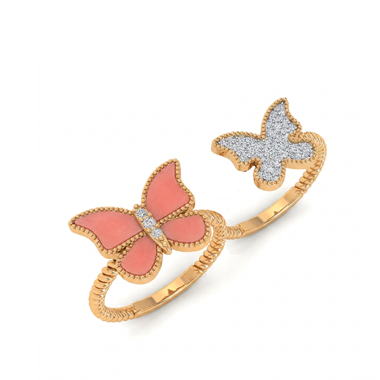 Butterfly Double Finger Ring Pink Coral