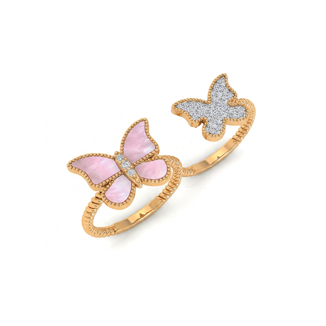 Butterfly Double Finger Ring MOP Pink