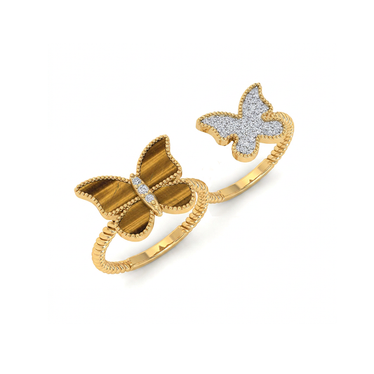 Butterfly Double Finger Ring Tiger Eye
