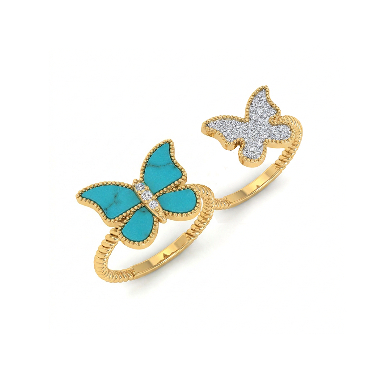Butterfly Double Finger Ring Turqouise