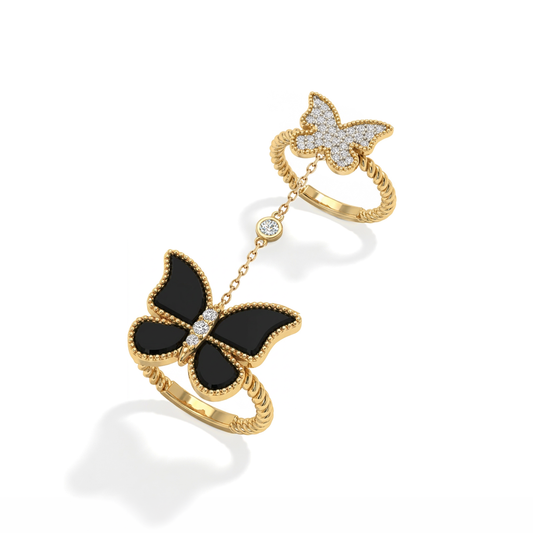 Butterfly Double Ring Black Onyx