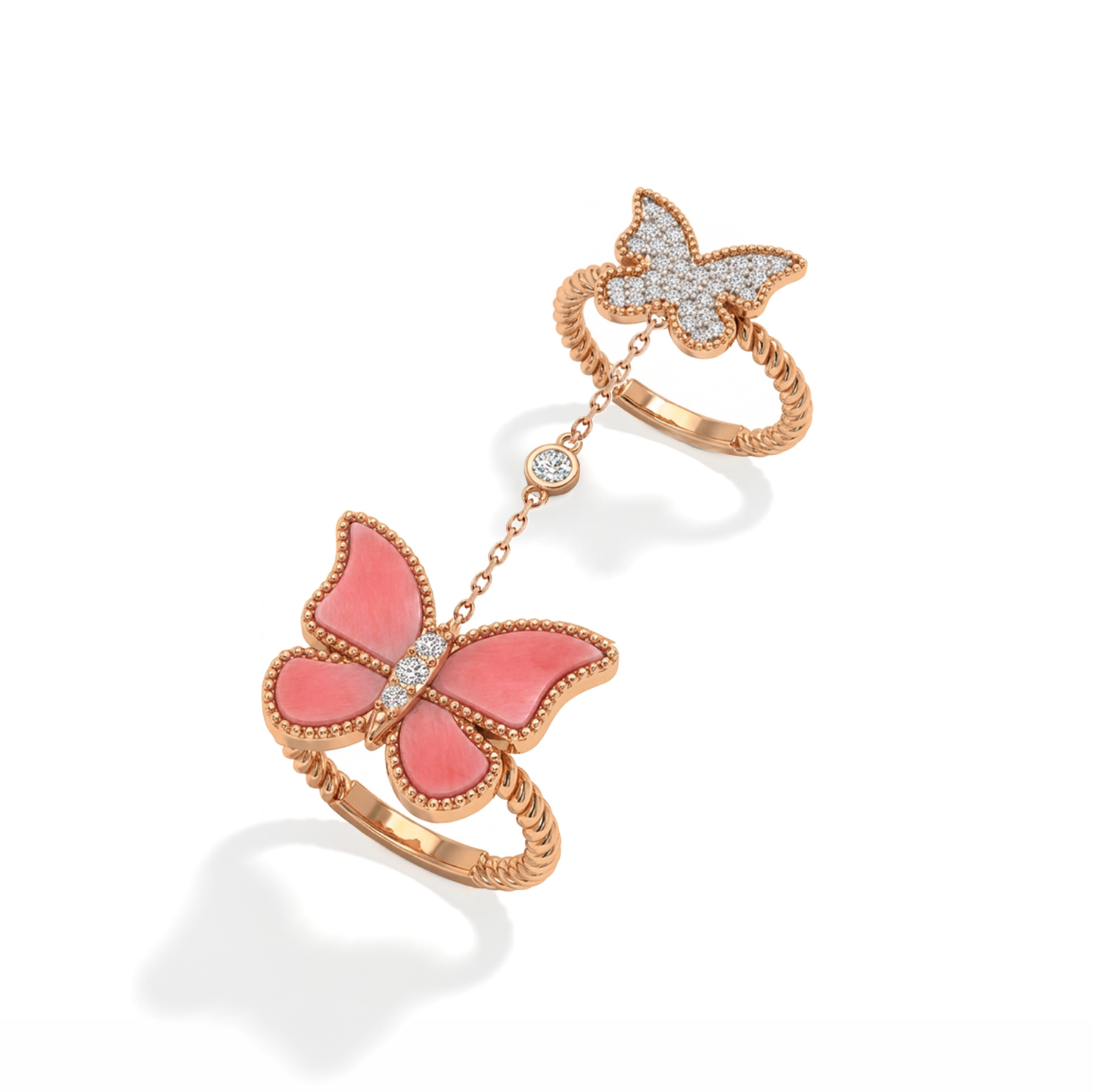 Butterfly Double Ring Pink Coral