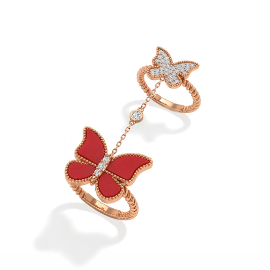 Butterfly Double Ring Red Coral
