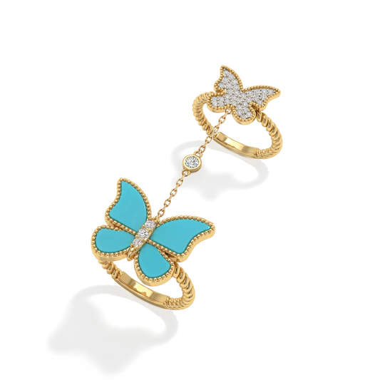 Butterfly Double Ring Turqouise