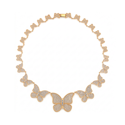 Pave full set circle Butterfly Necklace