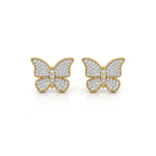Butterfly Earrings Pave Gold Small