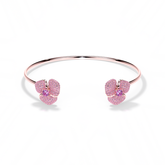 Bloom Small Flower Amethyst & Amethyst Cushion Center In Pink Gold bangle