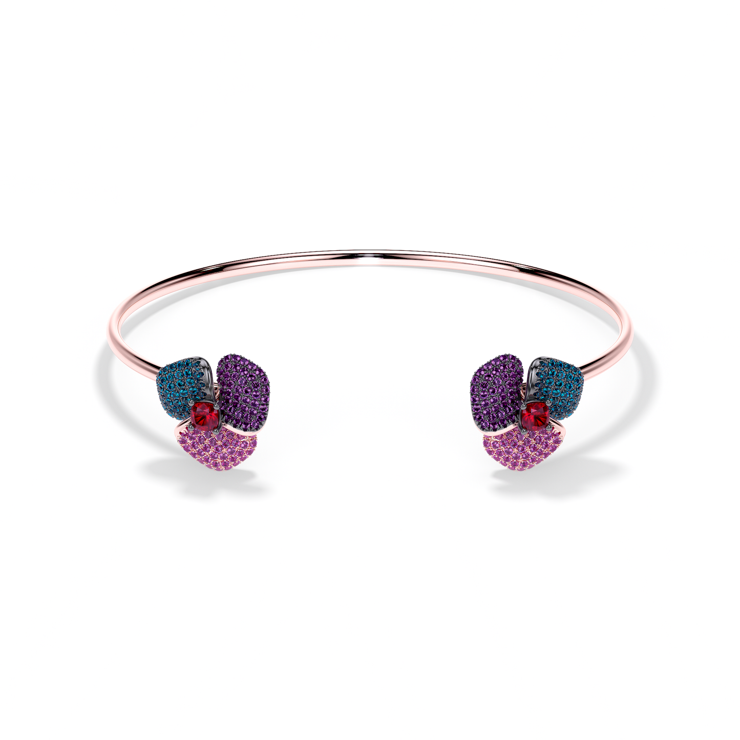 Bloom Small Pink Gold bangle in Blue, Purple and Red