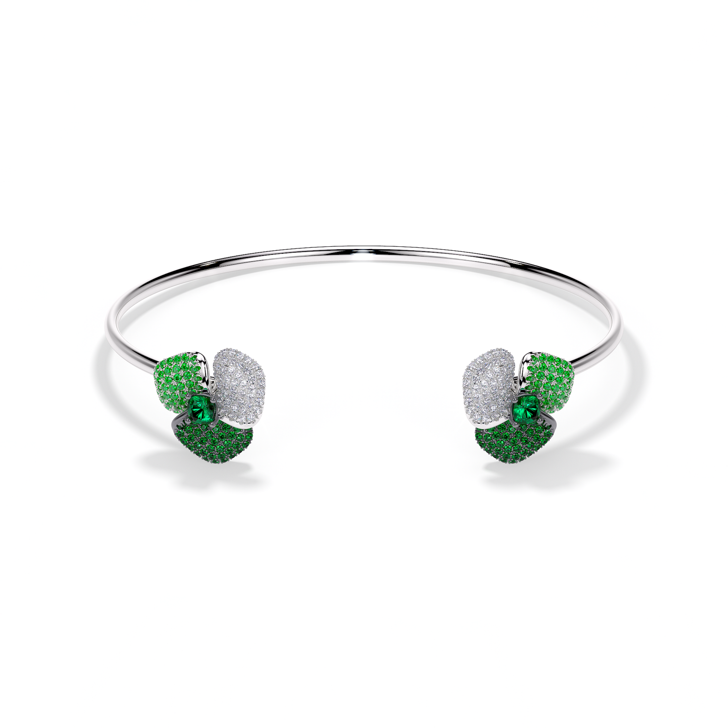 Bloom Small White Gold bangle In Dark Green &Light Green