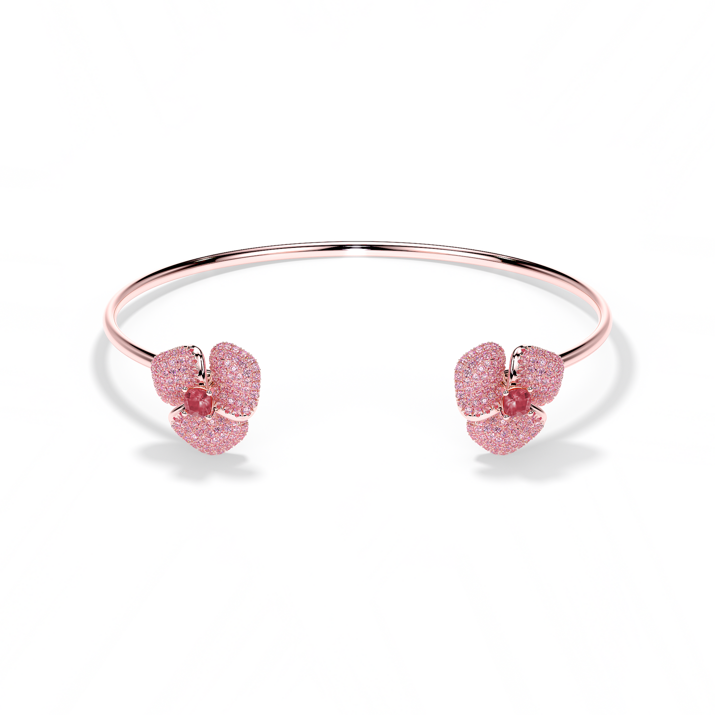 Bloom Small Flower Ligth Pink Sapphires And Rubelite Cushion Center In Pink Gold bangle