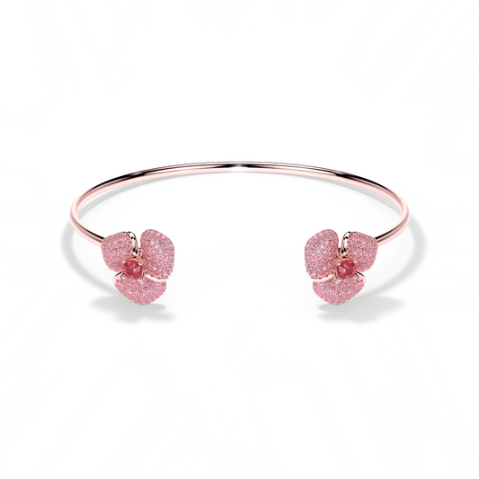 Bloom Small Flower Ligth Pink Sapphires And Rubelite Cushion Center In Pink Gold bangle