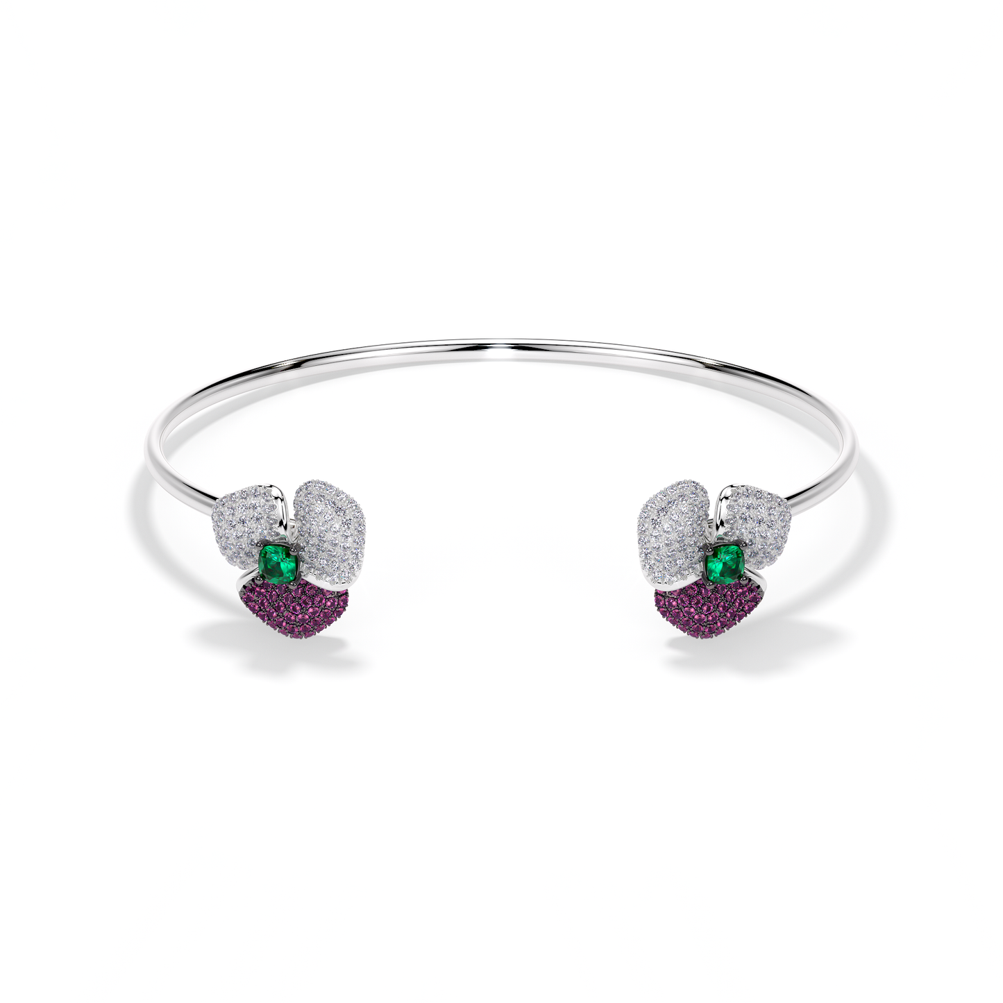 BLOOM Small WHITE GOLD bracelet in DARK PINK, WHITE And Green