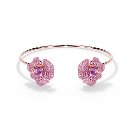 Bloom Medium Flower Amethyst & Amethyst Cushion Center In Pink Gold bangle
