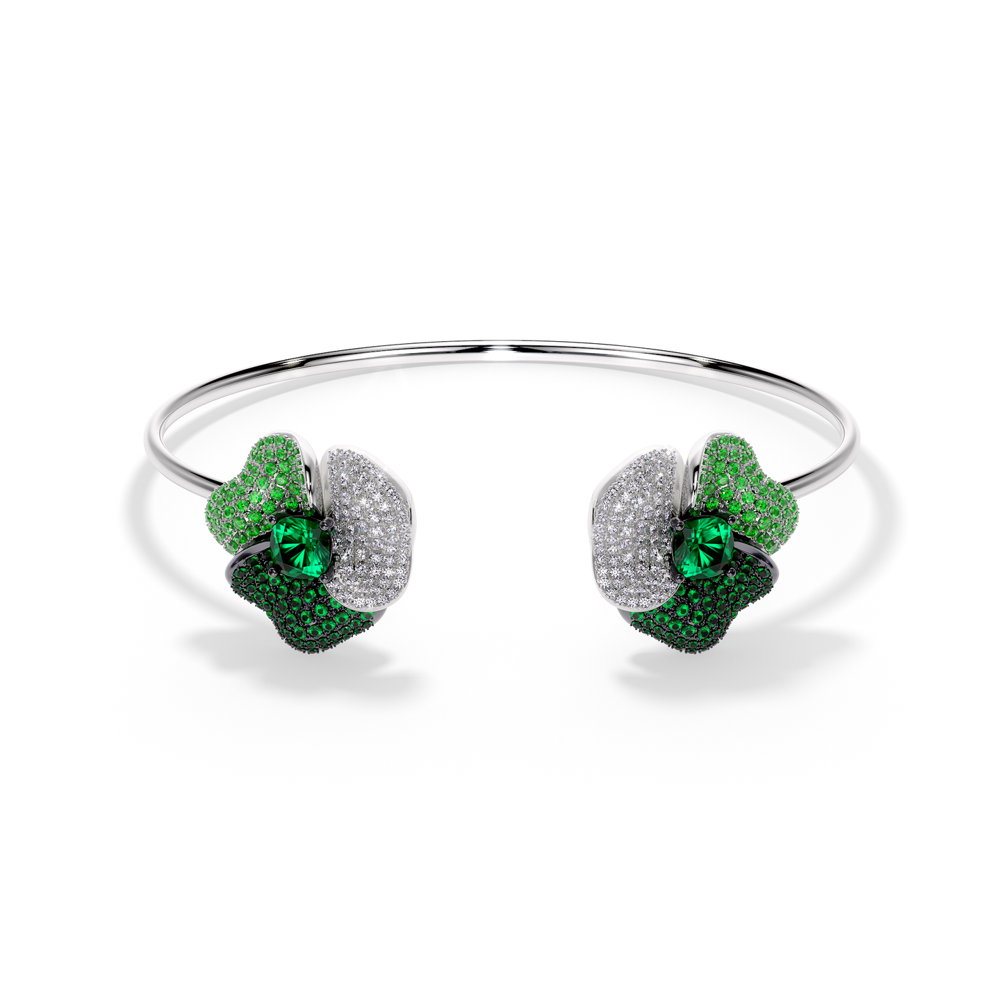 Bloom Medium White Gold bangle In Dark Green &Light Green