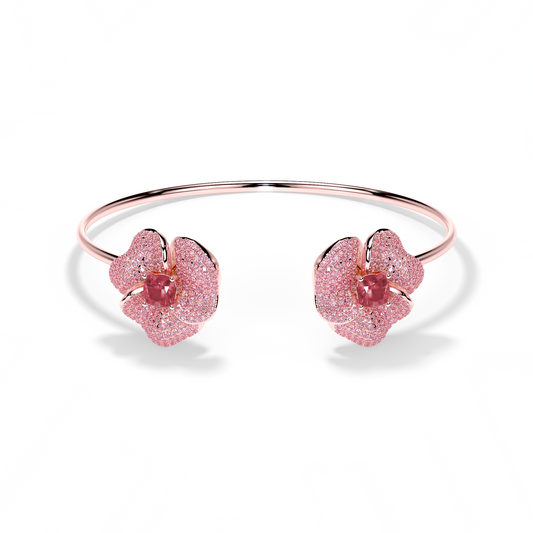 Bloom Medium Flower Ligth Pink Sapphires And Rubelite Cushion Center In Pink Gold bangle
