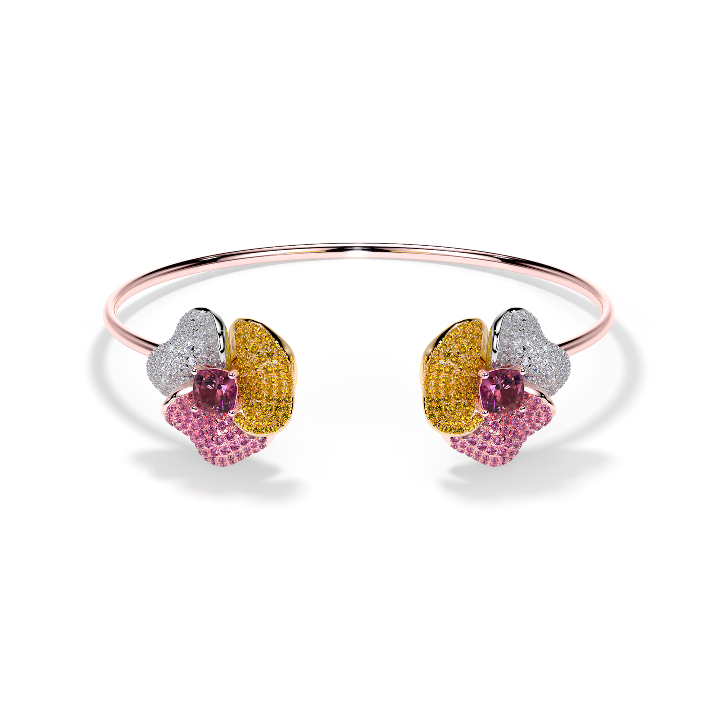Bloom Medium Pink Gold bangles in Dark Pink , Orange Sapphire and White