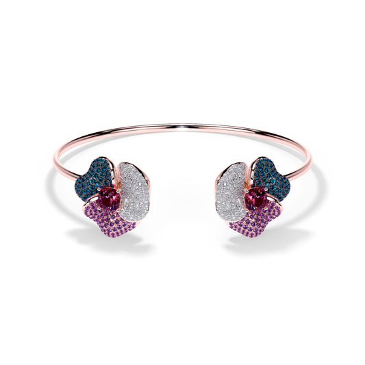 Bloom Medium  Pink Gold bangle in purple, Blue and White