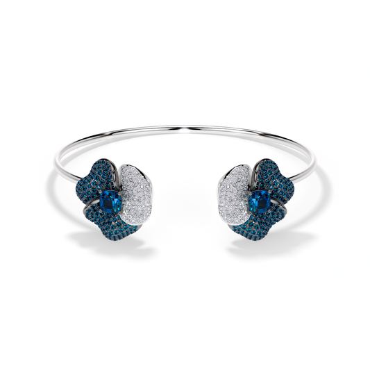 Bloom Medium White Gold bangle in Blue and White