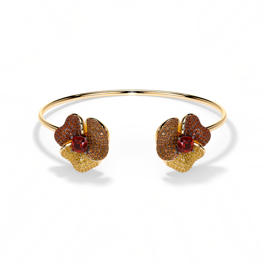 Bloom Medium Yellow Gold bangle In Yellow, Orange  And Red