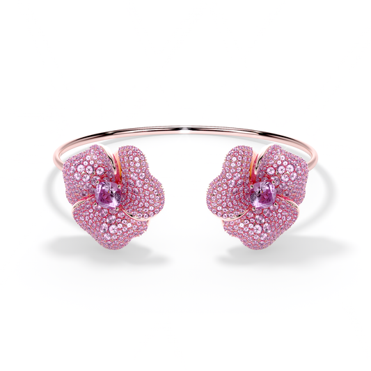 Bloom Large Flower Amethyst & Amethyst Cushion Center In Pink Gold bangle