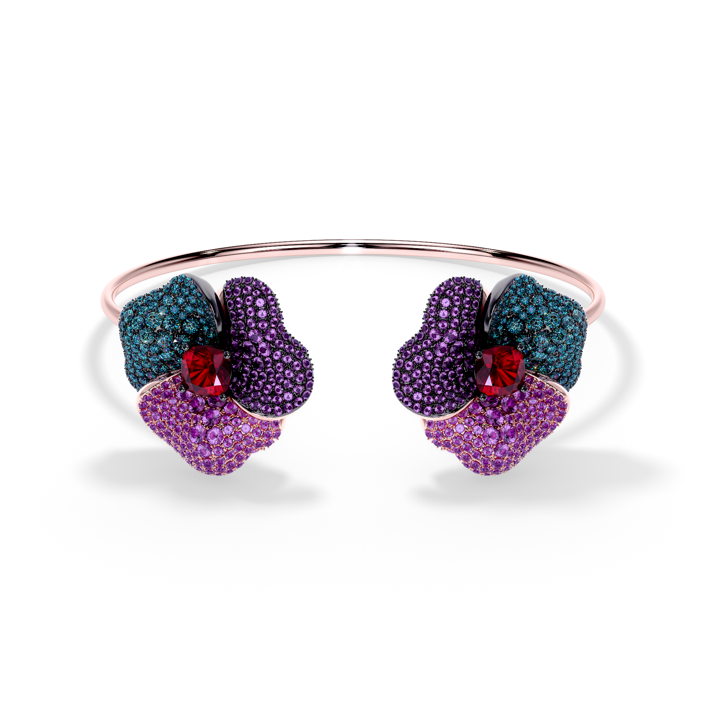 Bloom Large Pink Gold bangle in Blue, Purple and Red