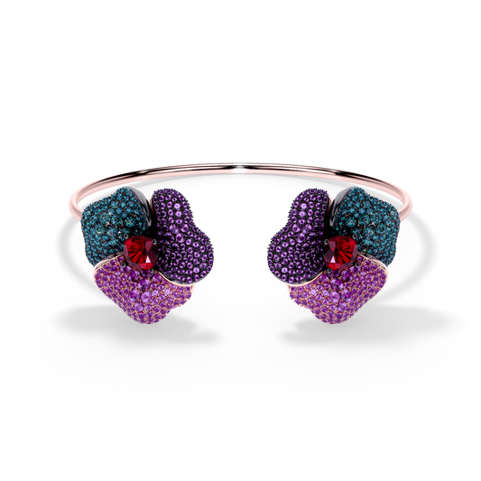 Bloom Large Pink Gold bangle in Blue, Purple and Red
