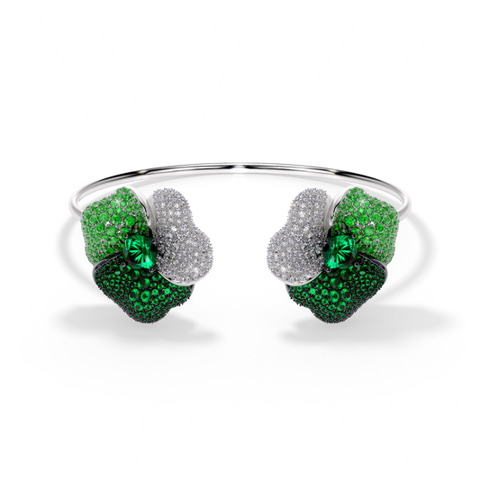 Bloom Large White Gold bangle In Dark Green &Light Green