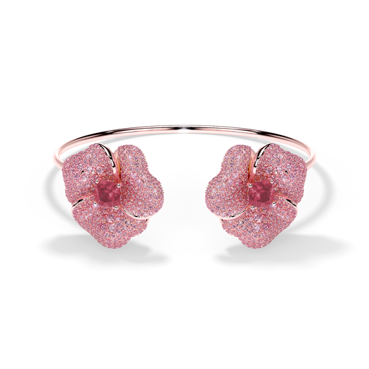 Bloom Large Flower Ligth Pink Sapphires And Rubelite Cushion Center In Pink Gold bangle