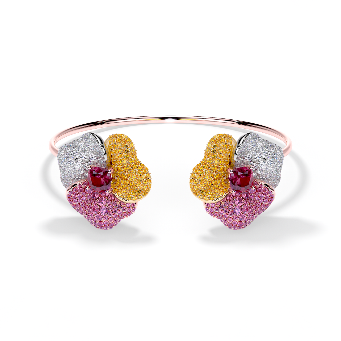 Bloom Large Pink Gold bangles in Dark Pink , Orange Sapphire and White