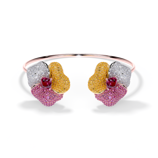 Bloom Large Pink Gold bangles in Dark Pink , Orange Sapphire and White