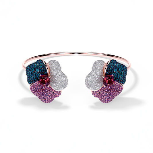 Bloom Large  Pink Gold bangle in purple, Blue and White