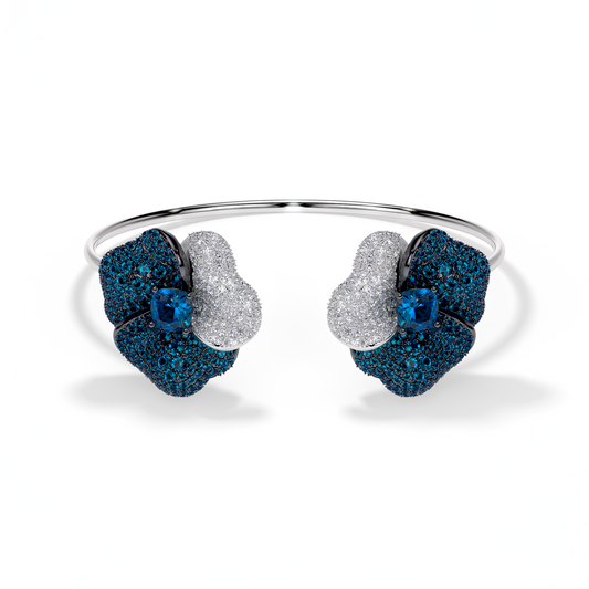 Bloom Large White Gold bangle in Blue and White