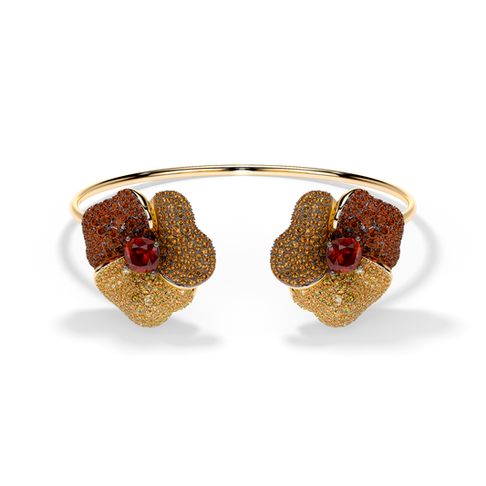 Bloom Large Yellow Gold bangle In Yellow, Orange  And Red